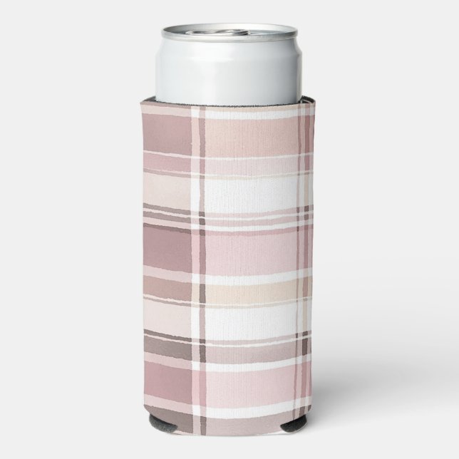 Chic Pink White Cream Plaid Stripes   Seltzer Can Cooler (Seltzer Back)