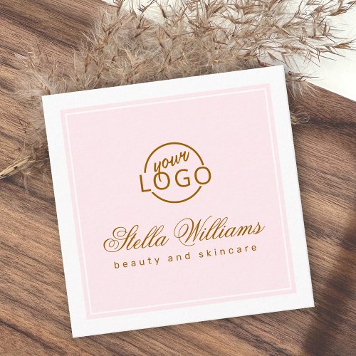 Chic pink white custom logo minimalist square business card