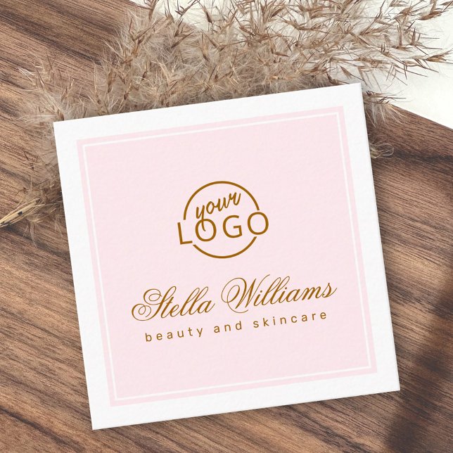 Chic pink white custom logo minimalist square business card (Creator Uploaded)