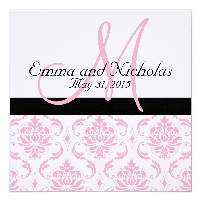 Chic Pink White Damask Wedding Invitation