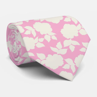 Chic pink &white floral pattern neck tie
