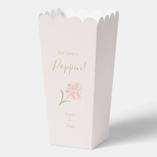 Chic Pink White Floral Rose Couple Popcorn  Favor Boxes (Front)