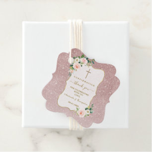 Chic Pink White Flowers Gold Girl Confirmation Favor Tags