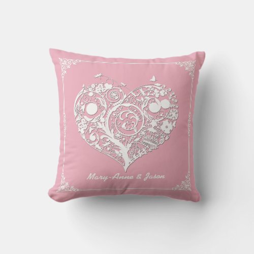 Chic Pink  White Heart Decorator Pillow