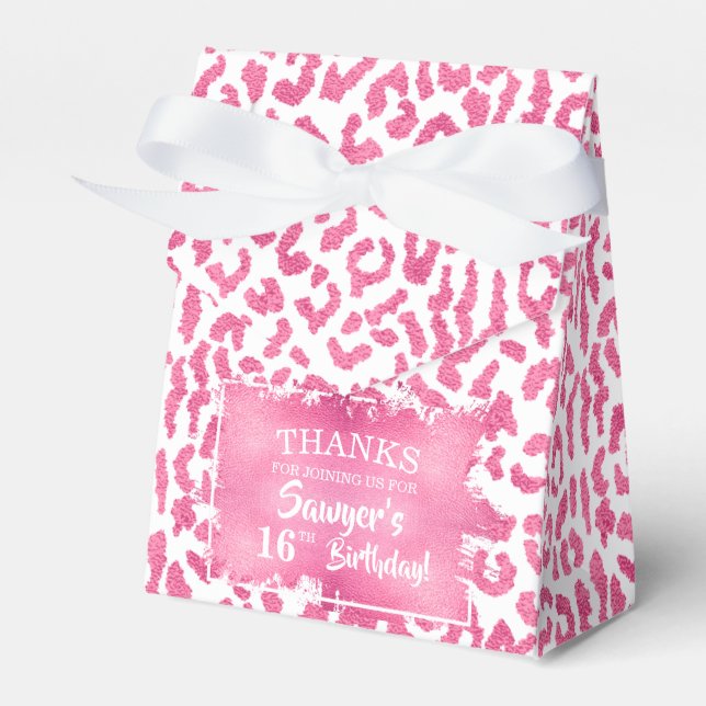 Chic Pink White Leopard Print Favor Boxes (Front Side)