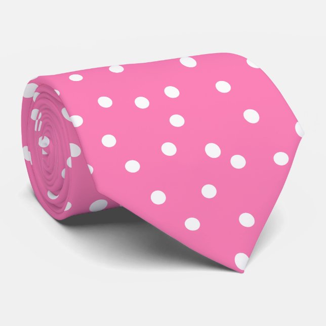 Chic Pink White Polka Dots Groom Gift   Neck Tie (Rolled)
