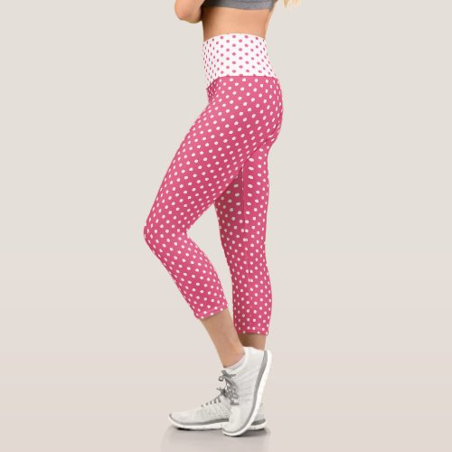 Chic Pink White Small Polka Dots Pattern Fashion Capri Leggings