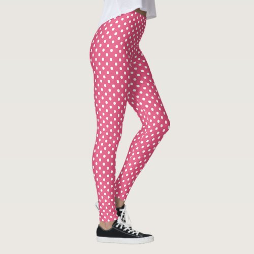 Chic Pink White Small Polka Dots Pattern Fashion Leggings