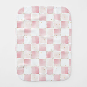 Chic Pink White Squares Hearts Baby Burp Cloth
