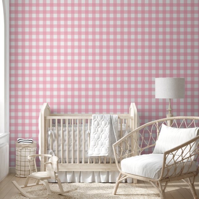Chic Pink & White Squares Peel & Stick Decor Wallpaper (Kids)