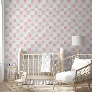 Chic Pink White Squares Wallpaper