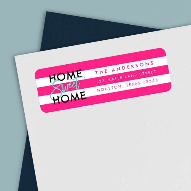 Chic Pink & White Stripes Black Home Sweet Home Label (Creator Uploaded)