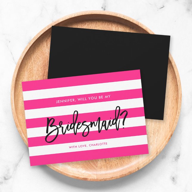 Chic Pink White Stripes Will You Be My Bridesmaid Invitation (Creator Uploaded)