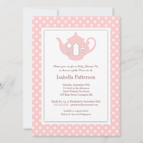 Chic Pink | White Teapot Baby Shower Tea Party Personalized Announcement