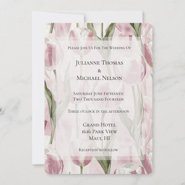 Chic Pink White Tulip Flowers Wedding Invitation (Front)