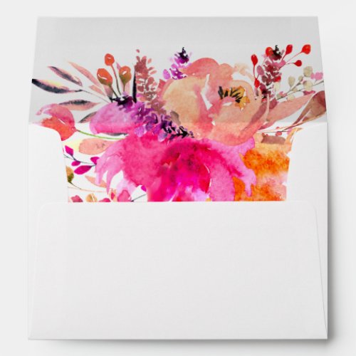 Chic Pink White Watercolor Floral Elegant Wedding Envelope
