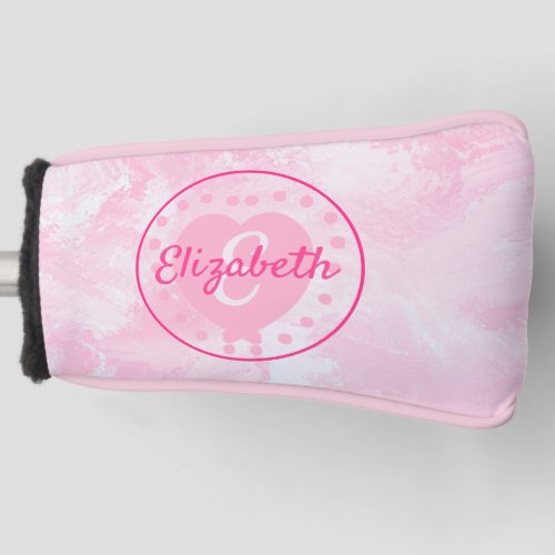 Chic Pink White Watercolor Name Monogram Golf Head Cover