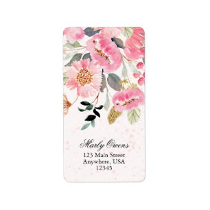 Chic Pink Wildflower Bridal Shower Return Address Label