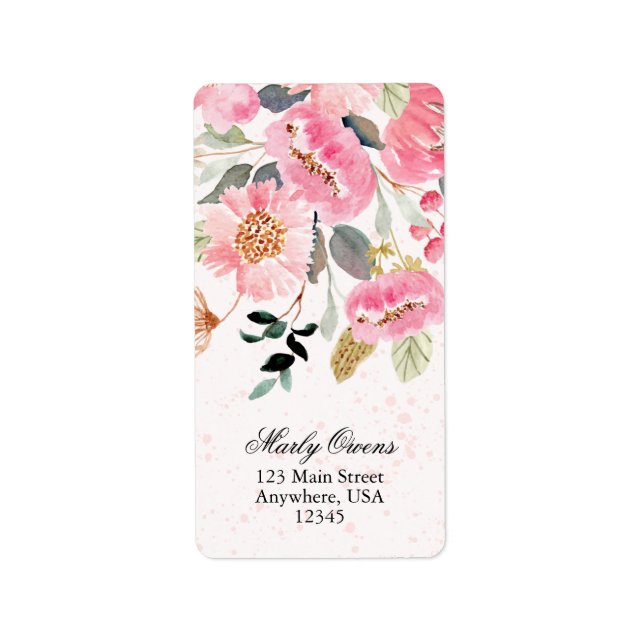 Chic Pink Wildflower Bridal Shower Return Address Label (Front)
