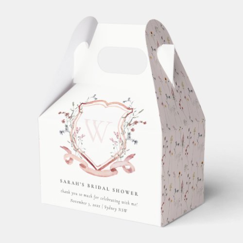 Chic Pink Wildflower Monogram Crest Bridal Shower Favor Boxes