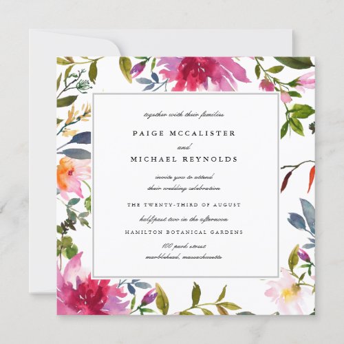 Chic Pink Wildflower Square Wedding Invitation