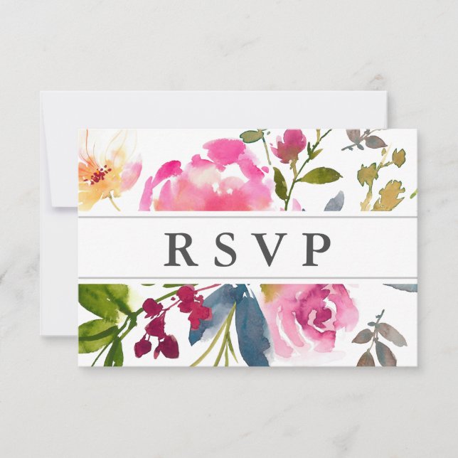Chic Pink Wildflower Wedding RSVP Card (Front)