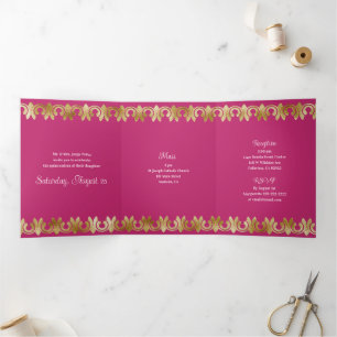 Chic Pink with Gold Quinceanera Party Invitation