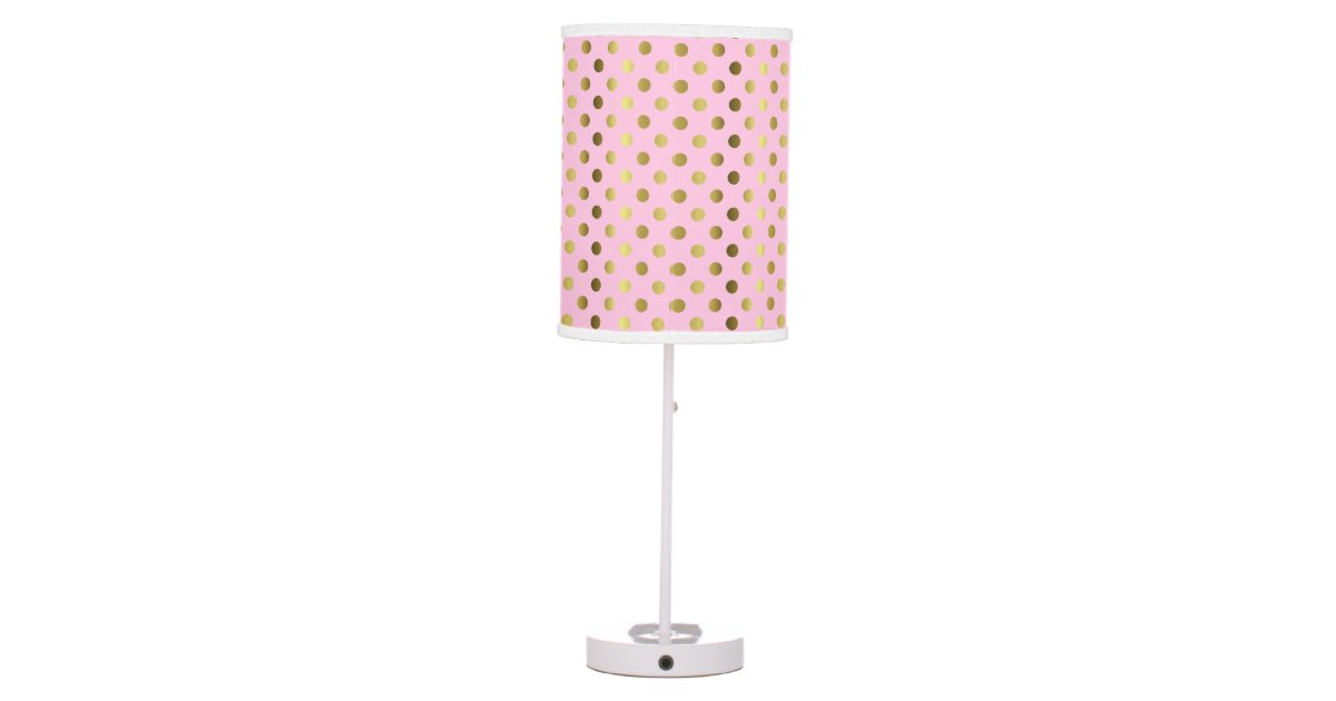 Chic Pink with Gold Tone Polka Dots Table Lamp Zazzle