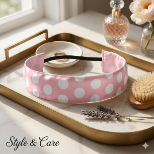Chic Pink with White Dot 1.5" Double Satin Athletic Headband