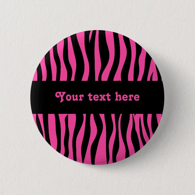 Chic pink zebra pinback button (Front)