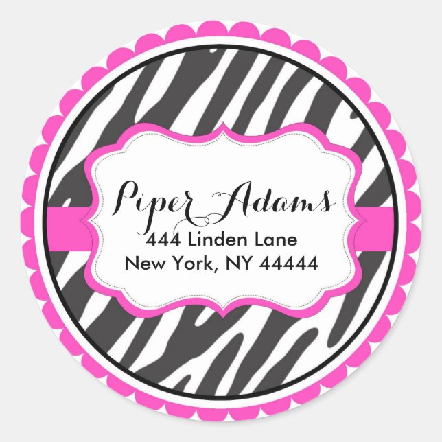 Chic Pink Zebra Print Address Labels (Front)