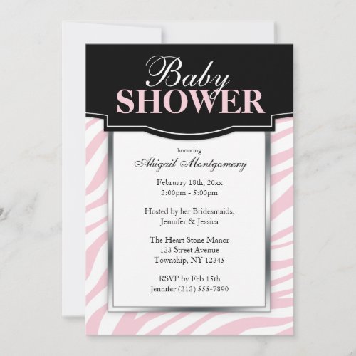 Chic Pink Zebra Print Baby Shower Invitations