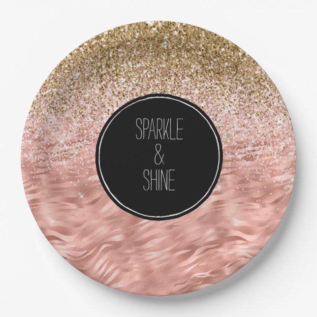 Chic Pink Zebra Print Glitz Paper Plates (Front)