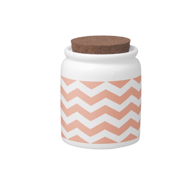 Chic Pinkish Peach and White Chevron Patterned Candy Jar (Front)