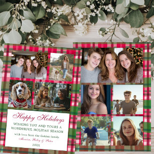 Chic Plaid Christmas Custom 9 Photo Collage Preppy Holiday Card