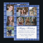 Chic Plaid HANUKKAH Custom 9 Photo Collage Blue Holiday Card<br><div class="desc">Perfect cute card for a fun holiday greeting! Hand made watercolor art for you! FULLY CUSTOMIZABLE! Click on “Personalize” above to edit the text on the front and add your own photos to the front and back. Click "edit using design tool" to adjust the fonts, colors and placements. (check my...</div>