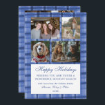Chic Plaid HANUKKAH Custom 9 Photo Collage Blue Holiday Card<br><div class="desc">Perfect cute card for a fun holiday greeting! Hand made watercolor art for you! FULLY CUSTOMIZABLE! Click on “Personalize” above to edit the text on the front and add your own photos to the front and back. Click "edit using design tool" to adjust the fonts, colors and placements. (check my...</div>