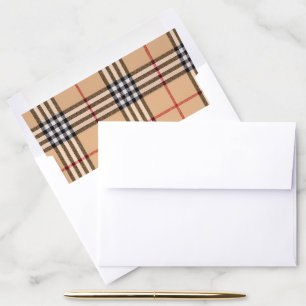 Chic Plaid Warm Tan Base Crisp White Black Brown Envelope Liner