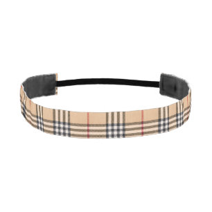 Chic Plaid Warm Tan Base White Black Brown Tartan Athletic Headband