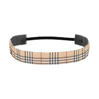 Chic Plaid Warm Tan Base White Black Brown Tartan Athletic Headband