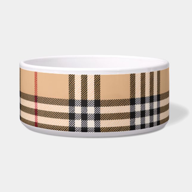 Chic Plaid Warm Tan Base White Black Brown Tartan Bowl (Right)