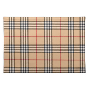 Chic Plaid Warm Tan Base White Black Brown Tartan Cloth Placemat