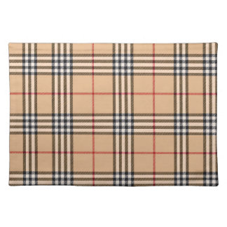 Chic Plaid Warm Tan Base White Black Brown Tartan Cloth Placemat