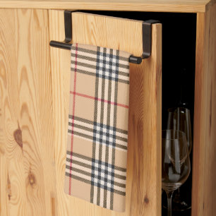Chic Plaid Warm Tan Base White Black Brown Tartan Kitchen Towel