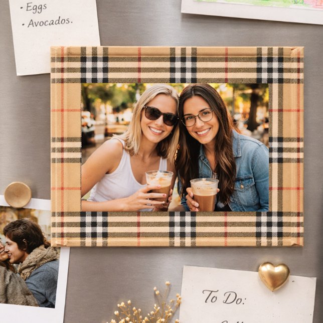 Chic Plaid Warm Tan Base White Black Brown Tartan Magnetic Frame (Creator Uploaded)