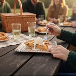Chic Plaid Warm Tan Base White Black Brown Tartan Paper Plates