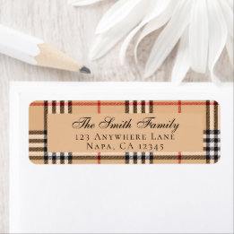Chic Plaid Warm Tan Base White Black Customizable Label
