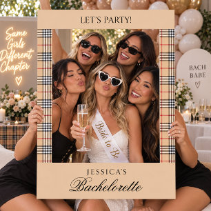 Chic Plaid Warm Tan Base White Black Customizable Selfie Frame