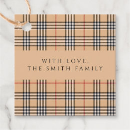 Chic Plaid Warm Tan | Customizable Family Name Favor Tags