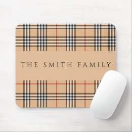 Chic Plaid Warm Tan | Customizable Family Name Mouse Pad